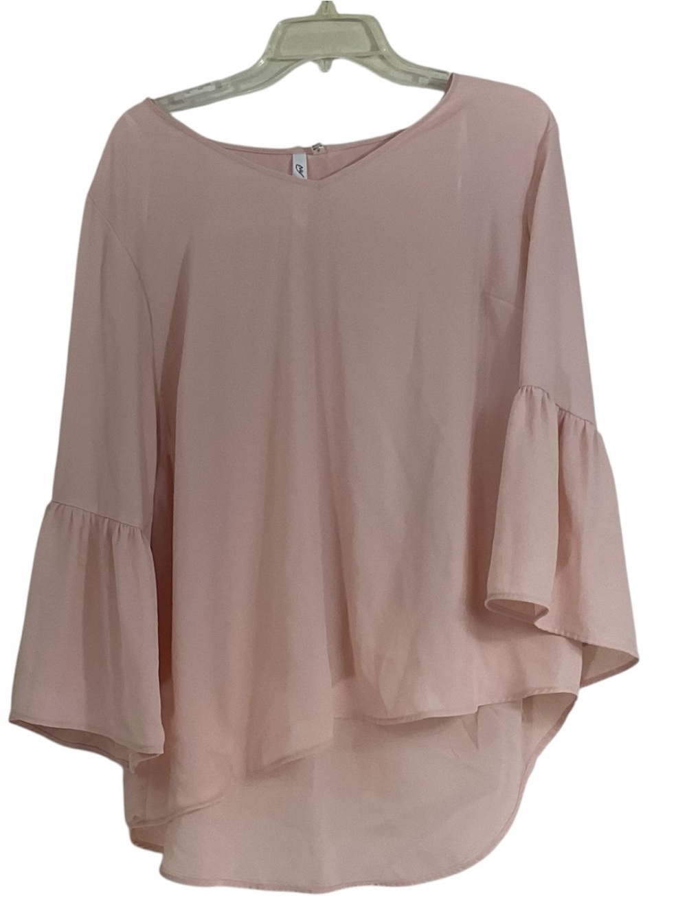 NY Collection Women’s XL Blush Pink Bell Sleeve V Neck High Low Blouse